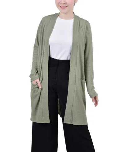 Ny Collection Petite Knee Length Cardigan Sweater In Green