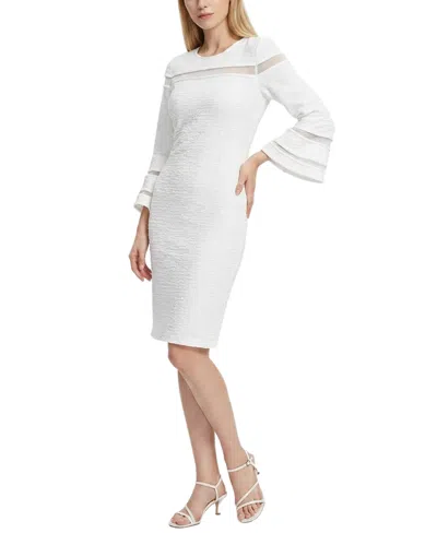 Ny Collection Petite Long Bell Sleeve Dress With Mesh Insets In White