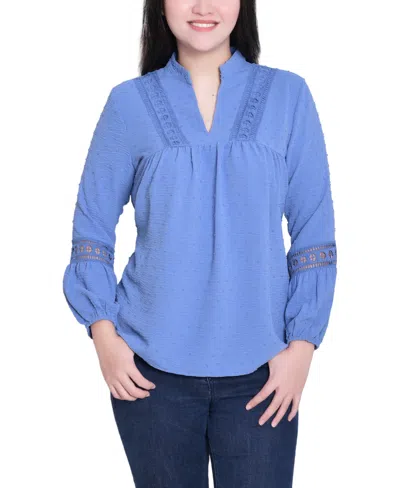 Ny Collection Petite Long Sleeve Collared Top In Blue