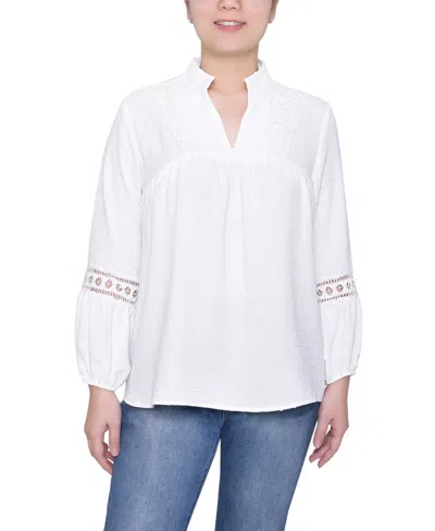Ny Collection Petite Long Sleeve Collared Top In White