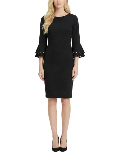 Ny Collection Petite Long Sleeve Dress With Bell Cuffs In Black
