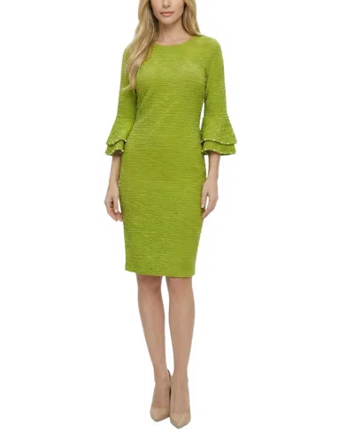 Ny Collection Petite Long Sleeve Dress With Bell Cuffs In Green