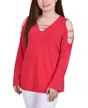 Ny Collection Petites Womens Embellished V-neck Blouse In Red