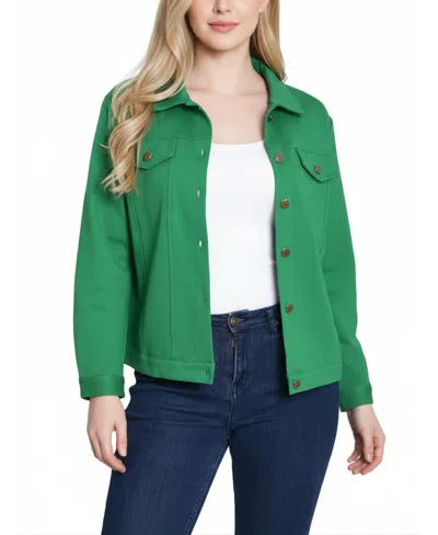 Ny Collection Petite Long Sleeve Ponte Cropped Jacket In Green