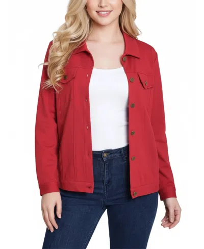 Ny Collection Petite Long Sleeve Ponte Cropped Jacket In Red