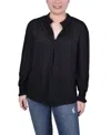 Ny Collection Women's Long Sleeve Smocked Cuff Blouse In Black