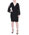 Ny Collection Petite Long Sleeve Surplice Dress In Black