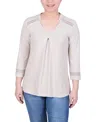 Ny Collection Petite Long Sleeve Swing Tunic Top In Neutral
