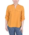 Shop Ny Collection Petite Long Tab-sleeve Blouse With Pockets In Golden Glow