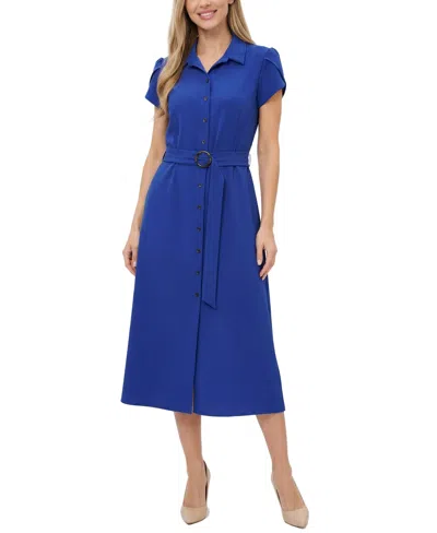 Ny Collection Petite Midi Petal Sleeve Dress In Blue