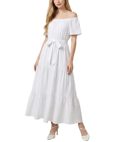 Ny Collection Petite Off The Shoulder Maxi Dress In White