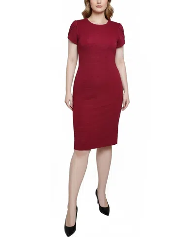 Ny Collection Petite Petal Sleevetextured Knit Dress In Red