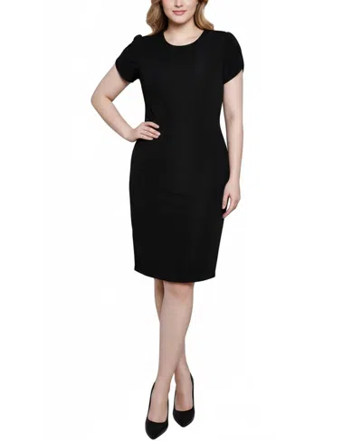 Ny Collection Petite Petal Sleevetextured Knit Dress In Black