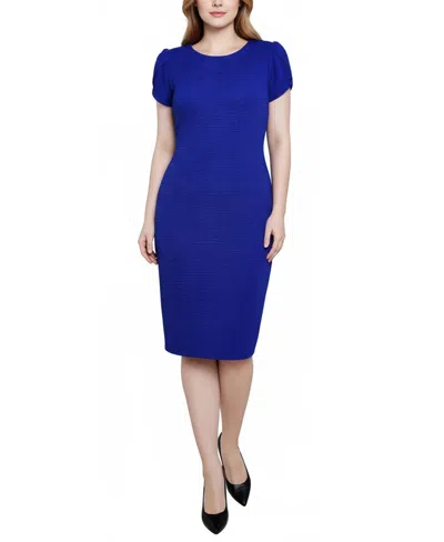 Ny Collection Petite Petal Sleevetextured Knit Dress In Blue