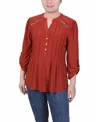 Ny Collection Petite Pin Tuck Front Top With Chain Details In Bossanova