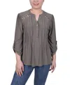 Ny Collection Petite Pin Tuck Front Top With Chain Details In Burnt Olive