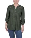 Ny Collection Petite Pin Tuck Front Top With Chain Details In Green Geo Shape