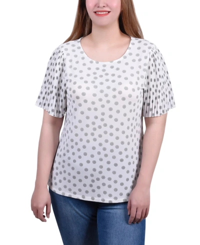 Ny Collection Petite Pleated-sleeve Top In White Black Dotcircles