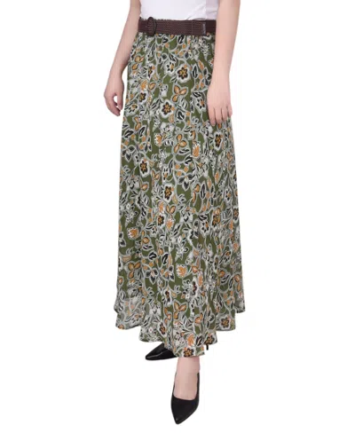 Ny Collection Petite Printed Chiffon Belted Maxi Skirt