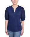 Ny Collection Plus Size Puff Elbow Sleeve Top In Blue