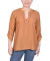 Ny Collection Petite Raglan Sleeve Split Neck Blouse In Meerkat
