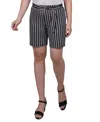 Ny Collection Petite Ring Belt Knit Shorts In Black,white Stripe