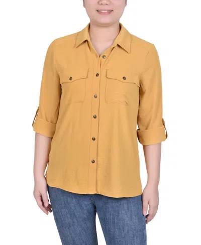 Ny Collection Petite Roll Tab Blouse In Narcissus