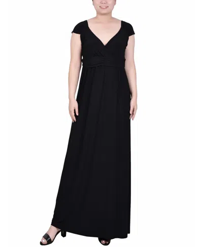 Ny Collection Petite Ruched Empire-waist Maxi Dress In Black