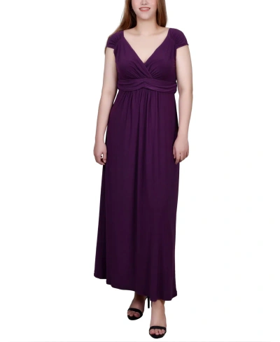 Ny Collection Petite Ruched Empire-waist Maxi Dress In Plum Purple
