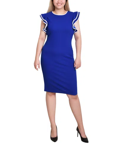 Ny Collection Petite Ruffle Sleeve Dress With Contrast Tipping