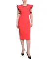 Ny Collection Petite Ruffle Sleeve Dress With Contrast Tipping