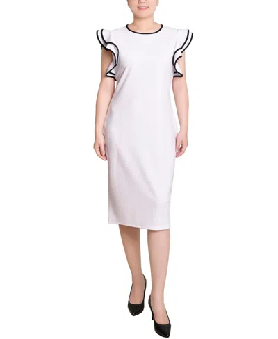 Ny Collection Petite Ruffle Sleeve Dress With Contrast Tipping