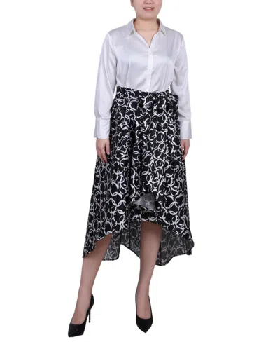 Ny Collection Petite Satin And Mikado High Low Dress In Black White Circle White