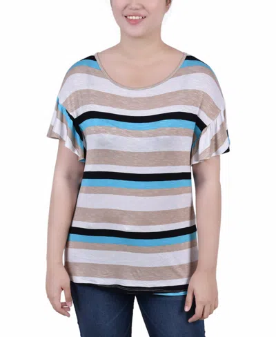 Ny Collection Petite Short Flutter Sleeve Top In Multi