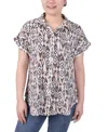 Ny Collection Petite Short Rolled Sleeve Button Front Blouse In Taupe Fish Row