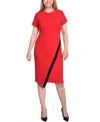 Ny Collection Petite Short Sleeve Asymmetrical Hem Dress