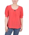 Ny Collection Petite Short Sleeve Balloon Sleeve Top In Calypso Coral