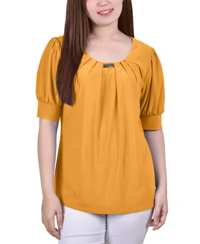 Ny Collection Petite Short Sleeve Balloon Sleeve Top In Orange