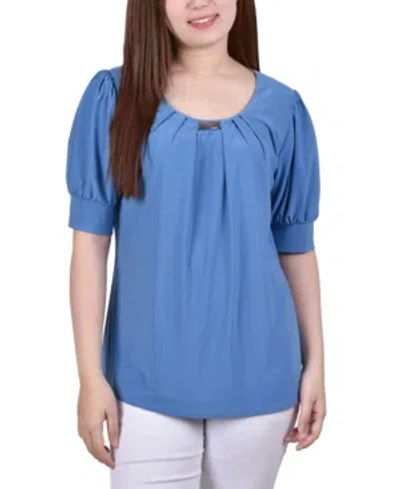 Ny Collection Petite Short Sleeve Balloon Sleeve Top In Parisan Blue