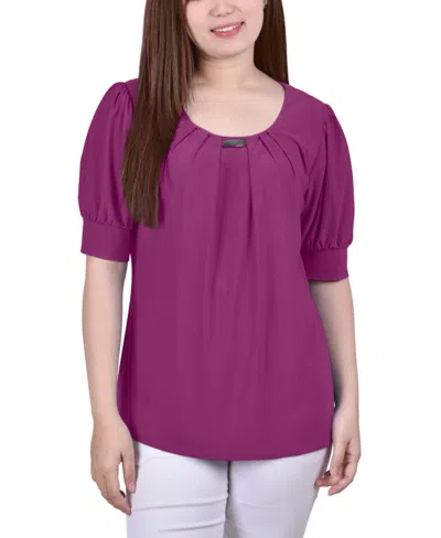 Ny Collection Petite Short Sleeve Balloon Sleeve Top In Purple