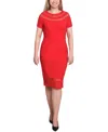 Ny Collection Petite Short Sleeve Dress With Mesh Insets