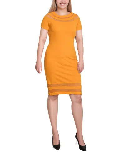 Ny Collection Petite Short Sleeve Dress With Mesh Insets