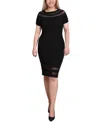 Ny Collection Petite Short Sleeve Dress With Mesh Insets