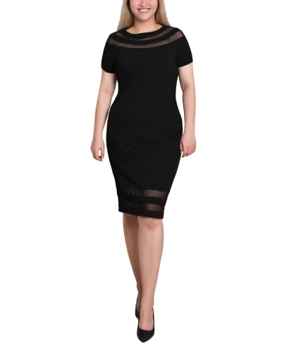 Ny Collection Petite Short Sleeve Dress With Mesh Insets