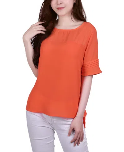 Ny Collection Petite Short Sleeve Dual Textured Top In Orange