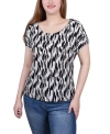 Ny Collection Petite Short Sleeve Extended Sleeve Tunic Top In Black White Brush