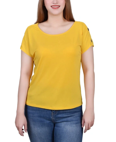 Ny Collection Petite Short Sleeve Extended Sleeve Tunic Top In Lemon