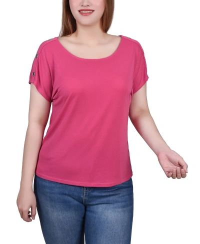 Ny Collection Petite Short Sleeve Extended Sleeve Tunic Top In Magenta