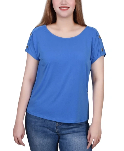 Ny Collection Petite Short Sleeve Extended Sleeve Tunic Top In Palace Blue