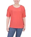 Ny Collection Petite Puff Sleeve Honeycomb Knit Top In Orange